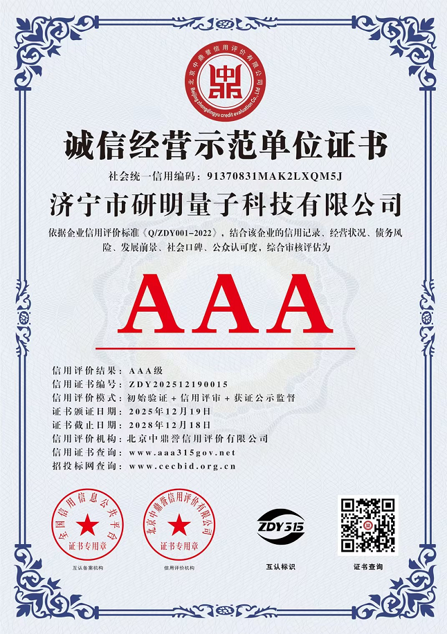 诚信经营示范单位证书