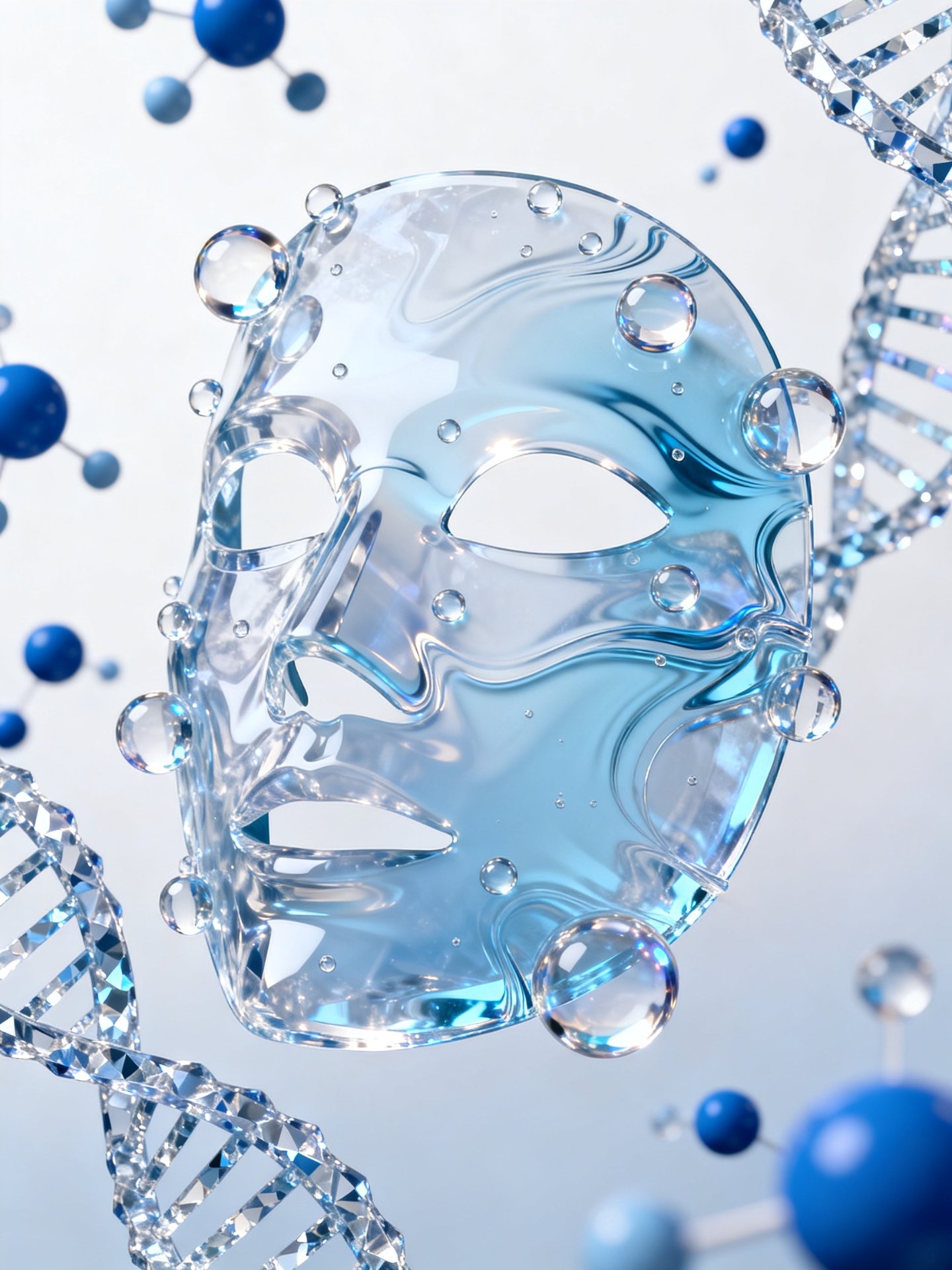 高端美妆护肤面膜水分子科技风3D渲染海报