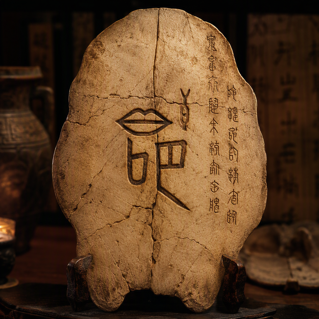 吧字甲骨文场景插画 字源演变