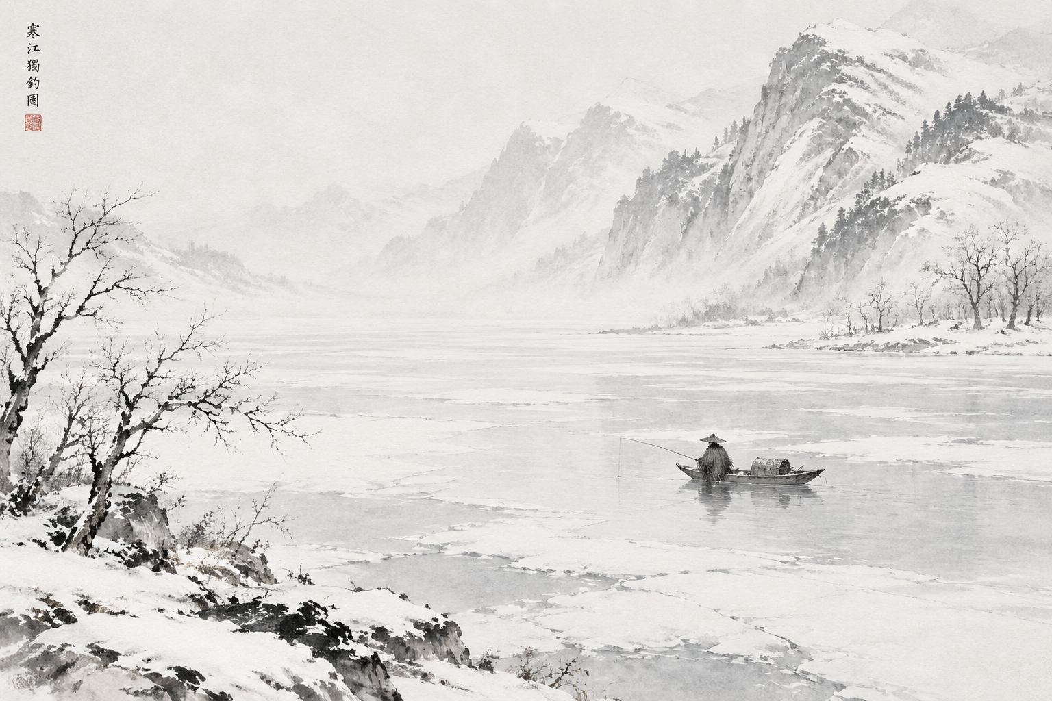 《江雪》柳宗元诗词意境水墨配图