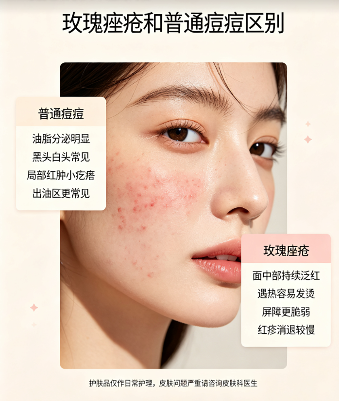 玫瑰痤疮和普通痘痘区别